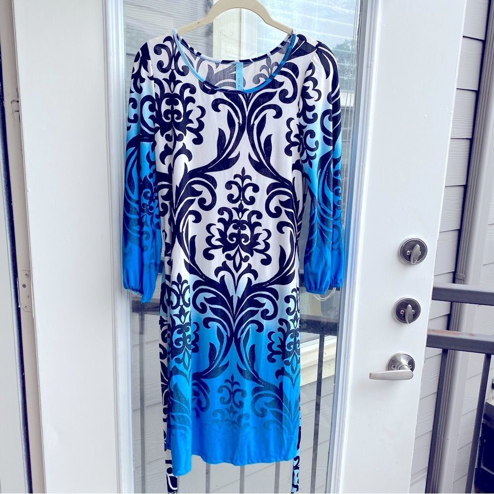 Loila Medium Paisley Print Round Neck Puff Sleeve Belted Work Dress Office